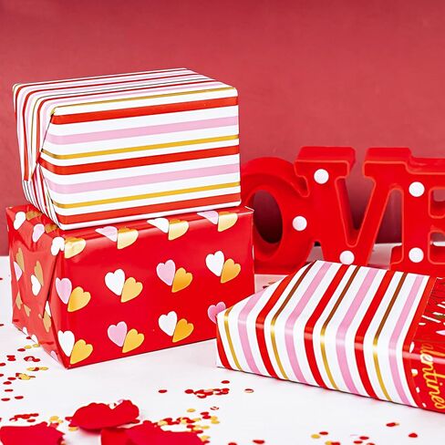 WRAPAHOLIC Valentine's Day Wrapping Paper Roll - Mini Roll - 3 Rolls - 17 Inch X 120 Inch Per Roll - Red and Pink Sweet Heart Design for Wedding, Baby Shower and Birthday in Saudi Arabia