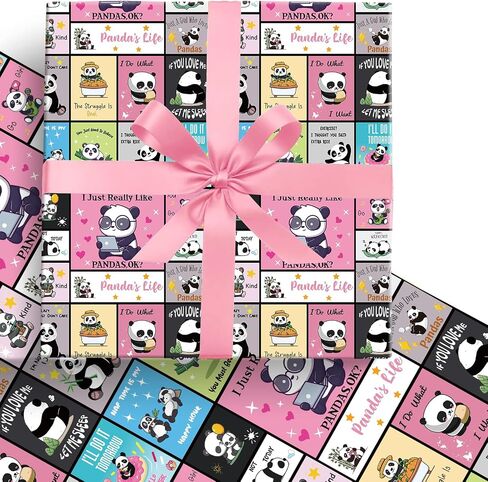 LJGYYDS 5 Sheets Panda Gift Wrapping Paper 20" x 30" - Folded Gift Wrapping Paper Present - Birthday Kraft Paper for Kids Birthday, Party DIY Crafts Gift Wrapping (IllustrationStyle) in Saudi Arabia