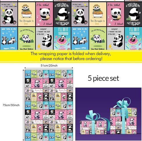 LJGYYDS 5 Sheets Panda Gift Wrapping Paper 20" x 30" - Folded Gift Wrapping Paper Present - Birthday Kraft Paper for Kids Birthday, Party DIY Crafts Gift Wrapping (IllustrationStyle) in Saudi Arabia
