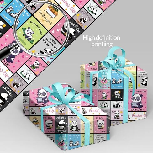 LJGYYDS 5 Sheets Panda Gift Wrapping Paper 20" x 30" - Folded Gift Wrapping Paper Present - Birthday Kraft Paper for Kids Birthday, Party DIY Crafts Gift Wrapping (IllustrationStyle) in Saudi Arabia