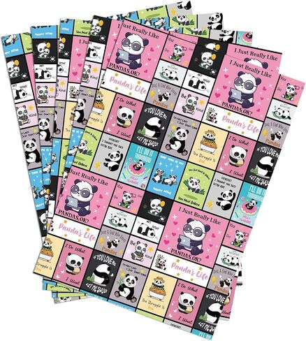 LJGYYDS 5 Sheets Panda Gift Wrapping Paper 20" x 30" - Folded Gift Wrapping Paper Present - Birthday Kraft Paper for Kids Birthday, Party DIY Crafts Gift Wrapping (IllustrationStyle) in Saudi Arabia