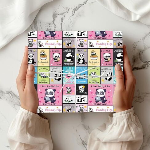 LJGYYDS 5 Sheets Panda Gift Wrapping Paper 20" x 30" - Folded Gift Wrapping Paper Present - Birthday Kraft Paper for Kids Birthday, Party DIY Crafts Gift Wrapping (IllustrationStyle) in Saudi Arabia