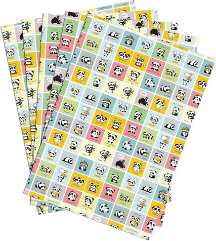 LJGYYDS 5 Sheets Panda Gift Wrapping Paper 20" x 30" - Folded Gift Wrapping Paper Present - Birthday Kraft Paper for Kids Birthday, Party DIY Crafts Gift Wrapping (IllustrationStyle) in Saudi Arabia