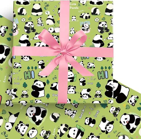 LJGYYDS 5 Sheets Panda Gift Wrapping Paper 20" x 30" - Folded Gift Wrapping Paper Present - Birthday Kraft Paper for Kids Birthday, Party DIY Crafts Gift Wrapping (IllustrationStyle) in Saudi Arabia