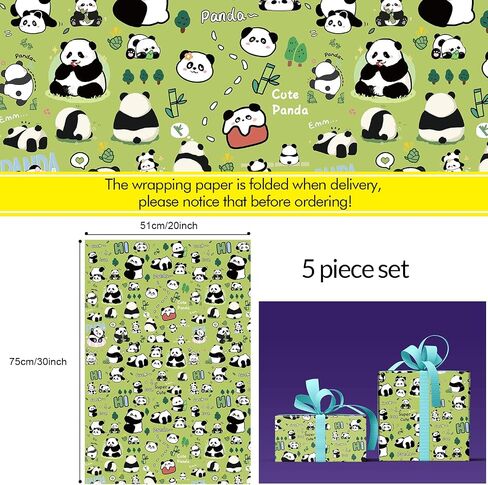 LJGYYDS 5 Sheets Panda Gift Wrapping Paper 20" x 30" - Folded Gift Wrapping Paper Present - Birthday Kraft Paper for Kids Birthday, Party DIY Crafts Gift Wrapping (IllustrationStyle) in Saudi Arabia