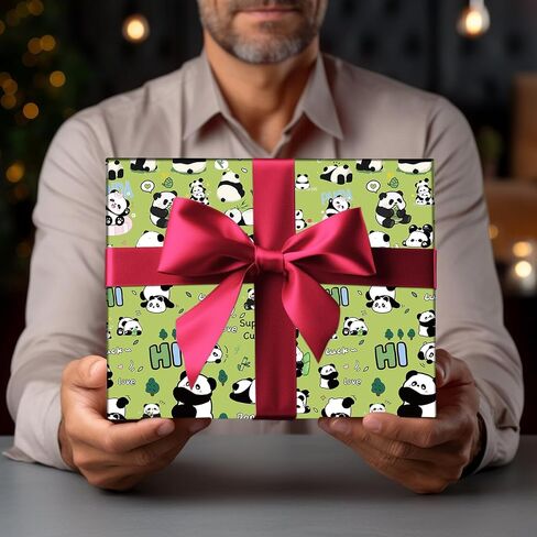 LJGYYDS 5 Sheets Panda Gift Wrapping Paper 20" x 30" - Folded Gift Wrapping Paper Present - Birthday Kraft Paper for Kids Birthday, Party DIY Crafts Gift Wrapping (IllustrationStyle) in Saudi Arabia