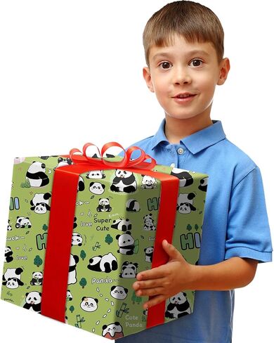LJGYYDS 5 Sheets Panda Gift Wrapping Paper 20" x 30" - Folded Gift Wrapping Paper Present - Birthday Kraft Paper for Kids Birthday, Party DIY Crafts Gift Wrapping (IllustrationStyle) in Saudi Arabia