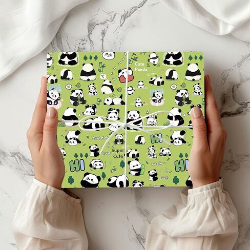 LJGYYDS 5 Sheets Panda Gift Wrapping Paper 20" x 30" - Folded Gift Wrapping Paper Present - Birthday Kraft Paper for Kids Birthday, Party DIY Crafts Gift Wrapping (IllustrationStyle) in Saudi Arabia