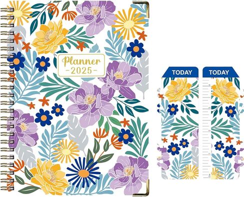 2025 Monthly Planner/Calendar，January 2025 - December 2025 Calendar Year Day Planner, 6.2" x 8.25" Flexible Cover，Wirebound Note Pages with Monthly Tab, Back Pocket, Premium Paper,(Flower) in Kuwait