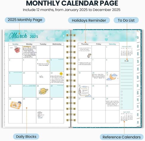 2025 Planner, Weekly and Monthly Planner 2025, Jan 2025 - Dec 2025, 6.4" x 8.5", 2025 Weekly Monthly Planner with Hardcover, Inner Pocket, Spiral Bound, Monthly Tabs, Elastic Closure in Saudi Arabia