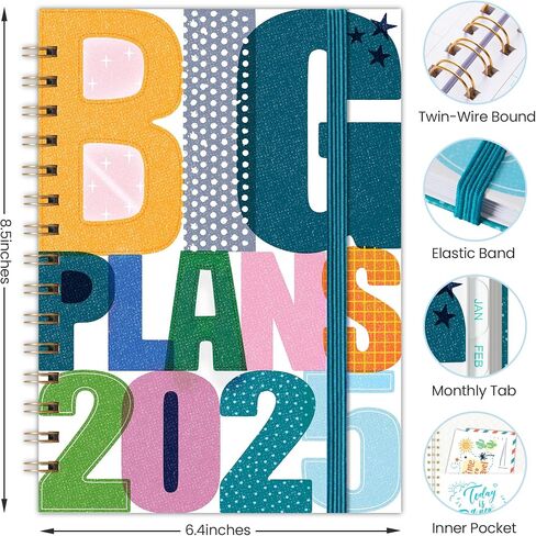 2025 Planner, Weekly and Monthly Planner 2025, Jan 2025 - Dec 2025, 6.4" x 8.5", 2025 Weekly Monthly Planner with Hardcover, Inner Pocket, Spiral Bound, Monthly Tabs, Elastic Closure in Saudi Arabia