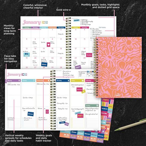 TF PUBLISHING 2025 Happy Hibiscus Medium Weekly Monthly Planner - Goals & Task Trackers - Planner Monthly and Weekly with Organizer Stickers - 12 Month Calendar Planner - 6.5" x 8" in Saudi Arabia