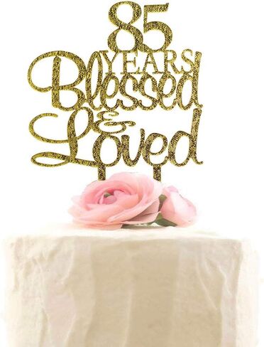 55 Years Blessed & Loved Cake Topper, 55th Birthday Wedding Anniversary Party Decorations (Gold Glitter) in Saudi Arabia