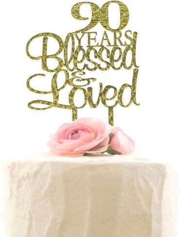 55 Years Blessed & Loved Cake Topper, 55th Birthday Wedding Anniversary Party Decorations (Gold Glitter) in Saudi Arabia