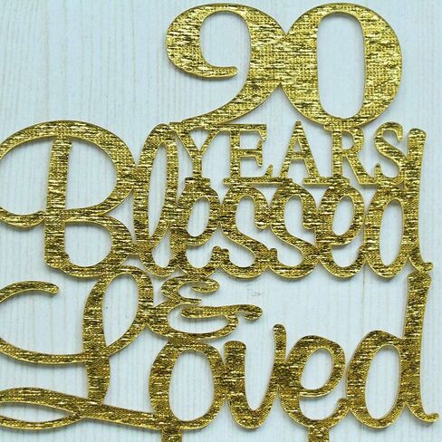 55 Years Blessed & Loved Cake Topper, 55th Birthday Wedding Anniversary Party Decorations (Gold Glitter) in Saudi Arabia