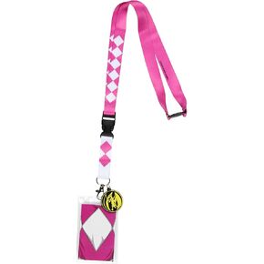 Power Rangers Pink Ranger ID Lanyard Badge Holder w Character Card and Mighty Pterodactyl Emblem Rubber Pendant