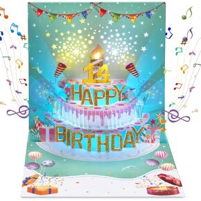 Musical Birthday Cards, 3D Pop Up LIGHT Blowable Cake Happy Birthday Cards with Music and Cheers Sound, Funny Popup Greeting Card Birthday Gifts for Kids, Women, Men, Daughter, Mom