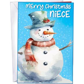 Chuck's Card-O-Rama - Niece Christmas Card - MADE in CHICAGO - Large Card Opens to 10" x 7.75" - Packaged in Extra Sturdy Mailer - Merry Christmas Niece - 1007