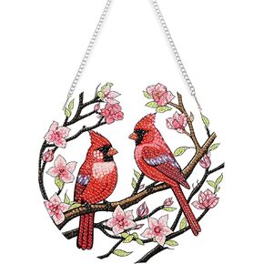 الشتاء عيد الميلاد الماس مجموعات اللوحة شنقا قلادة، على شكل خاص حجر الراين الكرادلة الطيور زهرة الماس الفن عدة، DIY الاكريليك مزدوجة من جانب نافذة مجلس كيت زخرفة، ديكور جدار المنزل 7.8x7.8 بوصة in Kuwait