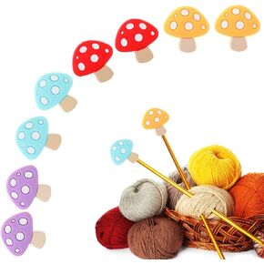 8 Pcs Mushroom Knitting Needle Stoppers Silicone Knitting Needles Point Protectors Colorful Knitting Needle End Caps Needle Tip Stoppers Knitting Accessories for Beginners Knitting Craft DIY