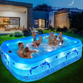 Inflatable Pool with Lights, 2024 Upgraded Family Inflatable Swimming Pool for Kids,Adults, Blow up Pool Solar Powered, Large Kiddle Pool, 105"x65"x25''Oversized Thickened Pool for Backyard