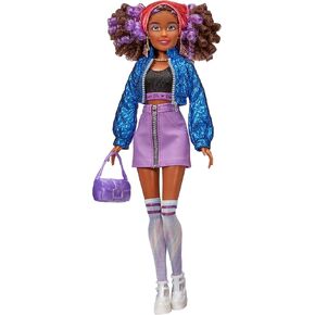 MGA’s Dream Ella Extra Iconic Doll- Yasmin, 11.5" Fashion Doll with 9+ 90's Style Inspired Trendy Fashion Pieces, Purple Streaked Afro Puffs, Great Gift, Toy for Kids Ages 5+