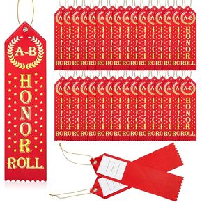 50 Pcs Honor Roll Award Ribbons Honorable Mention Ribbon with Card String Medal Ribbons Prize Ribbon Bulk Student Awards and Incentives for Kids School Office Competition Sports Event (Red Vintage)