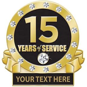 15 Years Of Service Pin, 15 Years Award Pin With Rhinestones, Engraving Included Prime