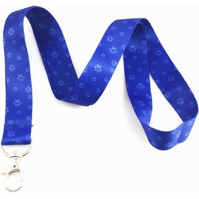 Dog Themed Lanyard Key Chain Id Badge Holder (Paw Print Blue)