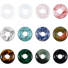 BENECREAT 12 Colors Donut Disc Natural Stone Pendants Gemstone Donut Charms Flat Round Donut Stone Beads(18x4.5mm) Pendants for Jewelry Making, Hole: 5.5mm