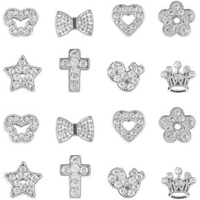 NBEADS 48 Pcs Mixed Shapes Alloy Rhinestone Slide Beads, 8 Types Crystal Crown Heart Butterfly Beads for DIY Craft Bracelet Wristbands Necklace Jewelry Making