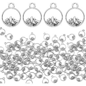 Marsrut (100PCS, 11x14mm) Miniature Round Mountain Range Charms, Vintage Silver Plated Pendants for Handcrafted DIY Jewelry Creations