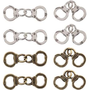 PandaHall 50pcs Tibetan Style Alloy Links Tone Police Handcuff Charms for DIY Jewelry Making Antique Bronze & Antique Silver