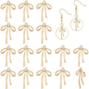 SUNNYCLUE 1 Box 16Pcs Real 18K Gold Plated Rhinestone Bow Jewelry Charms Bowknot Charm Metal Brass Bow Knot Charms for Jewelry Making Charms Supplies DIY Crafts Necklace Bracelets Adult Women Wedding
