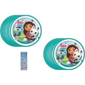 Unique Gabbys Dollhouse Birthday Party Supplies Bundle Pack includes Dessert Cake Paper Plates - 16 Count