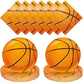 Whaline Basketball Party Supplies Kit Serves 50 Basketball Paper Plates and Cocktail Napkins for Baby Shower Birthday Sports Events Party Supplies