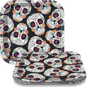 Unique Skull Day of the Dead Paper Square Dessert Plates | 7" x 7" | 10 Pcs