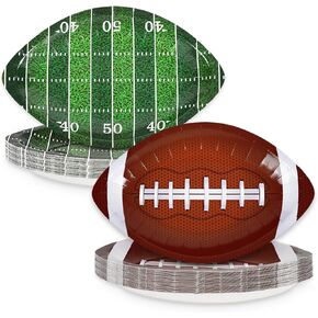 Whaline 40Pcs Football Shaped Paper Plates Rugby Disposable Plates Brown Green Dinner Plates for Sport Theme Party Supplies Table Decor, 5.9 x 9.4 in