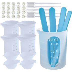 Livewell Prime Silicone Resin Mixing Set - 250, 100 & 15ml Cups, Stir Sticks, Pipettes, Finger Cots - for Epoxy Resin, Molds, Jewelry Making, Waxing - Easy to Clean