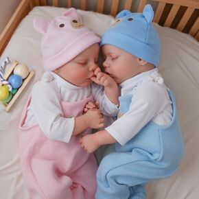 ADFO Lifelike Reborn Baby Dolls Twins, 17 inch Soft Vinyl Baby Dolls Realistic Newborn Real Life Baby Boy Girl Dolls with Clothes and Toy Gift for Kids Age 3+