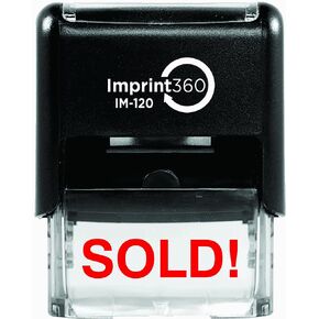 AS-IMP1079 - Sold!, Heavy Duty Commerical Quality Self-Inking Rubber Stamp, Red Ink, 9/16" x 1-1/2" Impression Size, Laser Engraved for Clean, Precise Imprints