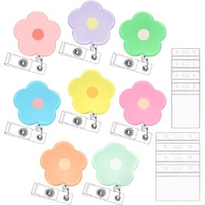 8 Pcs Nurse Cute Badge Reel Retractable Clip Flower Badge Reels with Clear ID Card Badge Holder Waterproof for Nursing Worker Teacher
