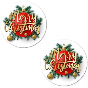 40 Merry Christmas Decorative Stickers, 2 Inch Big Round Glossy Labels, Great for Holiday Season Gifts, Gift Bag, Cards, Envelopes, Boxes, Tags, and Supplies. Made in USA
