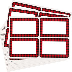 Nezyo 200 Pcs 2 x 3 Inch Christmas Buffalo Plaid Name Tags Self Adhesive Merry Christmas Stickers Present Label Sticker Name Sticker Pantry Labels for Organizing Label for School Supplies(Red Black)