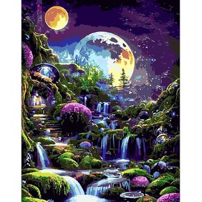 مجموعة طلاء المناظر الطبيعية بالأرقام من QENSPE للبالغين، الطلاء حسب الرقم على القماش للمبتدئين، مجموعات الطلاء الزيتي DIY المناسبة لتزيين الجدران المنزلية مقاس 16 × 20 بوصة in Kuwait