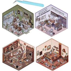4 Sets DIY 3D House Stickers, DIY 3D Sticker Scene, 3D Miniature Scene Stickers, Funny Cute Korean Cartoon Sticker Scenes for Kids Adults, Make Your Own Stickers