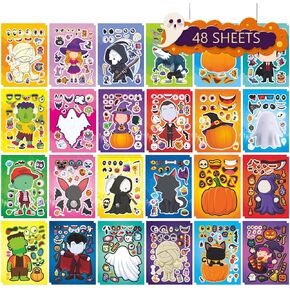 48 Sheets Halloween Stickers for Kids, Make Your Own Halloween Stickers Sheet, Halloween Face Stickers,Halloween Games Stickers Bulk