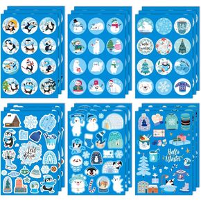 309pcs Winter Stickers, Winter Holiday Stickers with Snowman Christmas Tree Penguin Hello Winter Stickers for Kids Classroom Party Favors for Windows Envelopes Cards Crafts Decoration