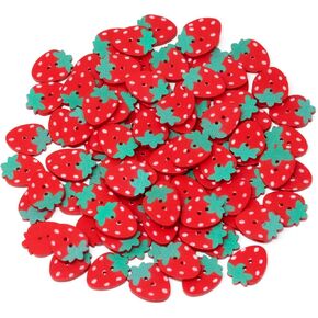 Honbay 100PCS Wooden Red Strawberry Buttons 2 Holes Buttons Fruit Food Sewing Decorative Buttons for Skirts Gloves Sweaters Shirts Hats Scarves Headbands Scrapbooking and Craft Projects