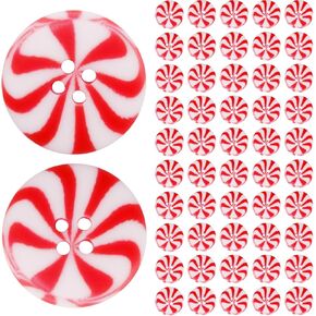 50Pcs Christmas Decorative Buttons, Christmas Peppermint Candy Buttons Decorations Round Winter Christmas Buttons Decors for Crafts with Holes, Xmas Craft Supplies Buttons for Clothes DIY Accessories